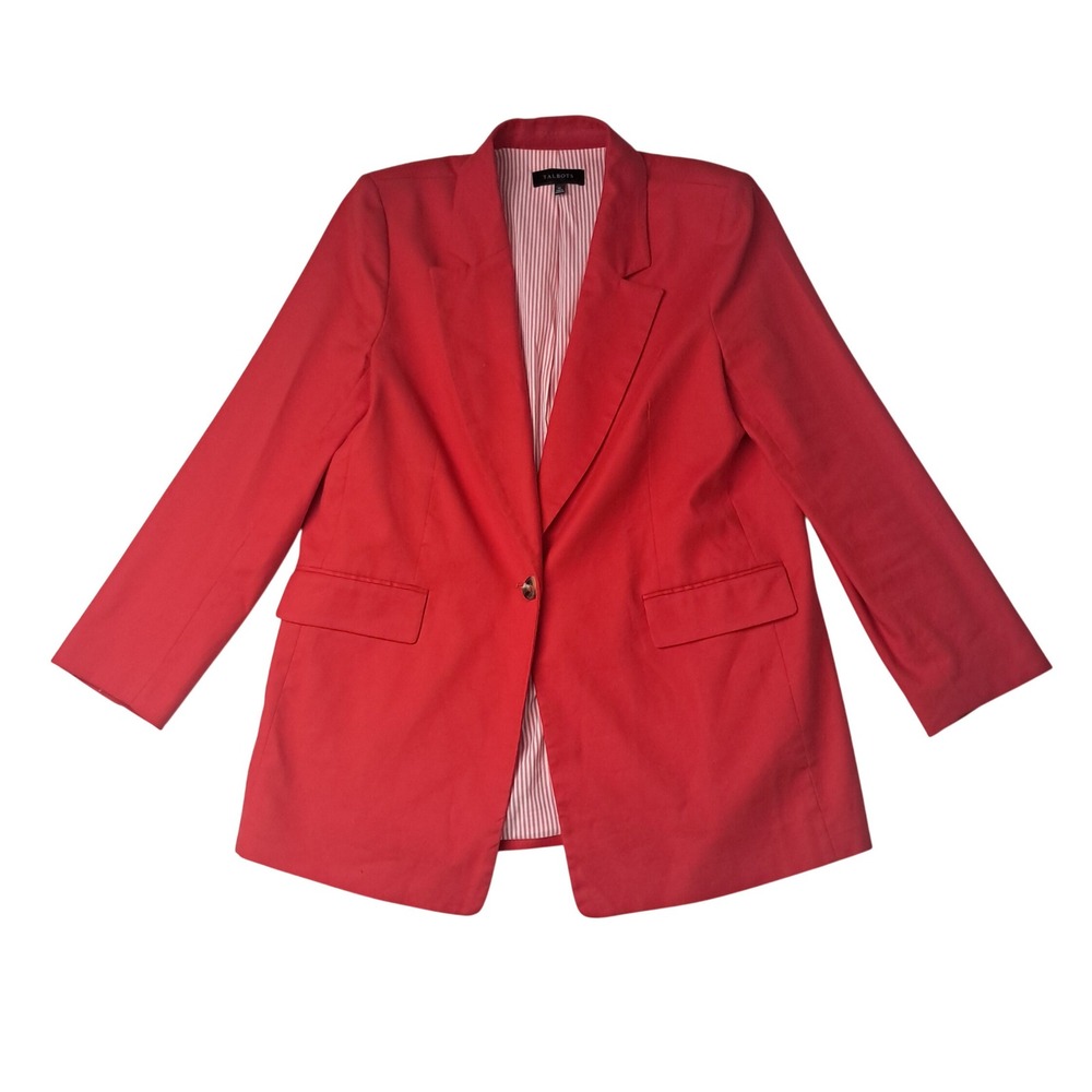 Talbots Blazer Jacket Womens 12 Red One Button Cotton Linen Blend Career Preppy